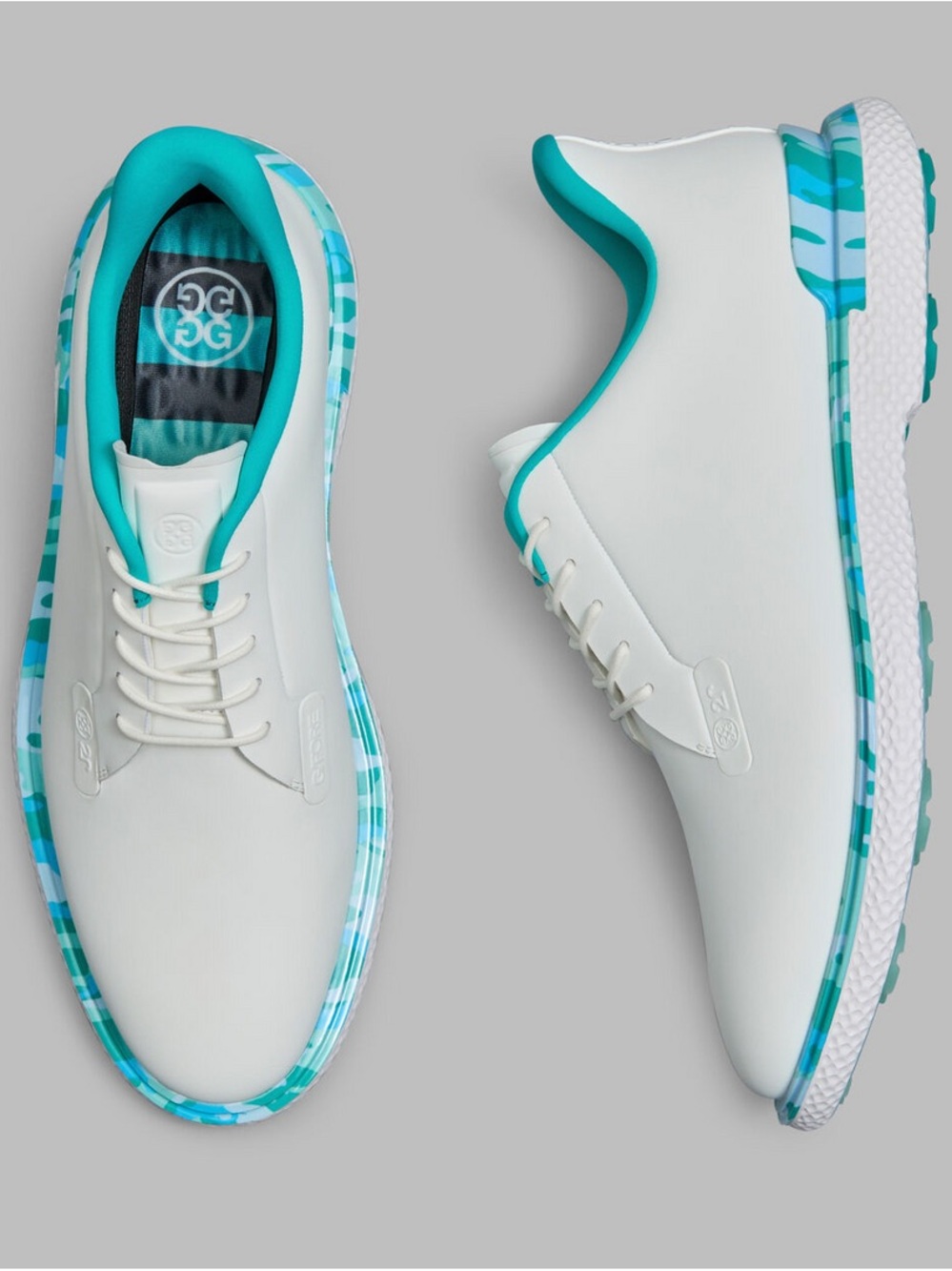 G/FORE White and Teal Men's Athletic Golf Shoes